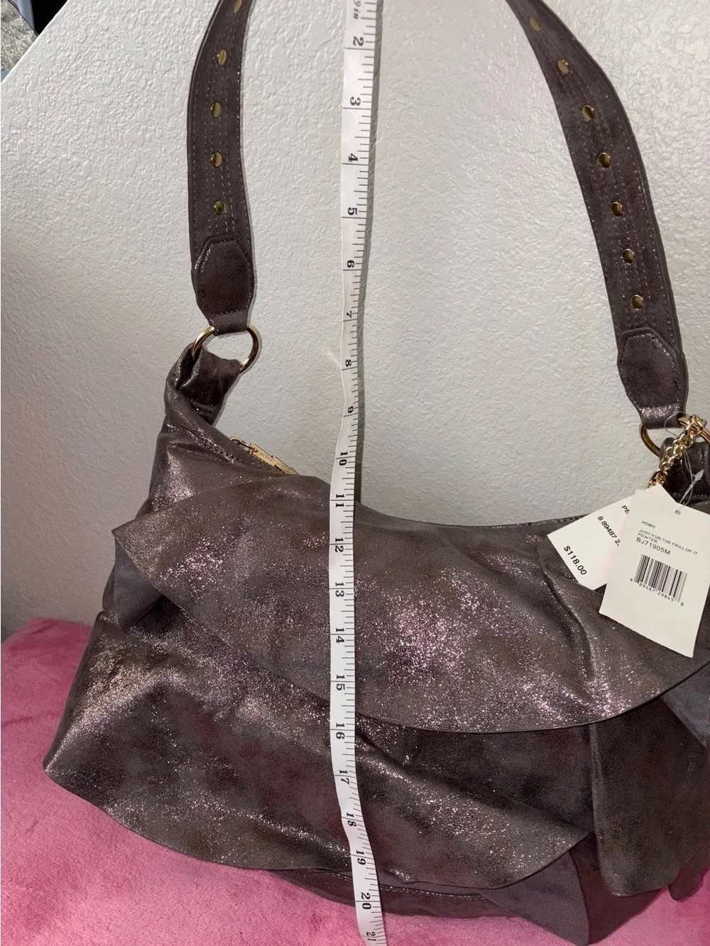 Betsey Johnson Metallic Hobo with Pearl-Embellished Strap